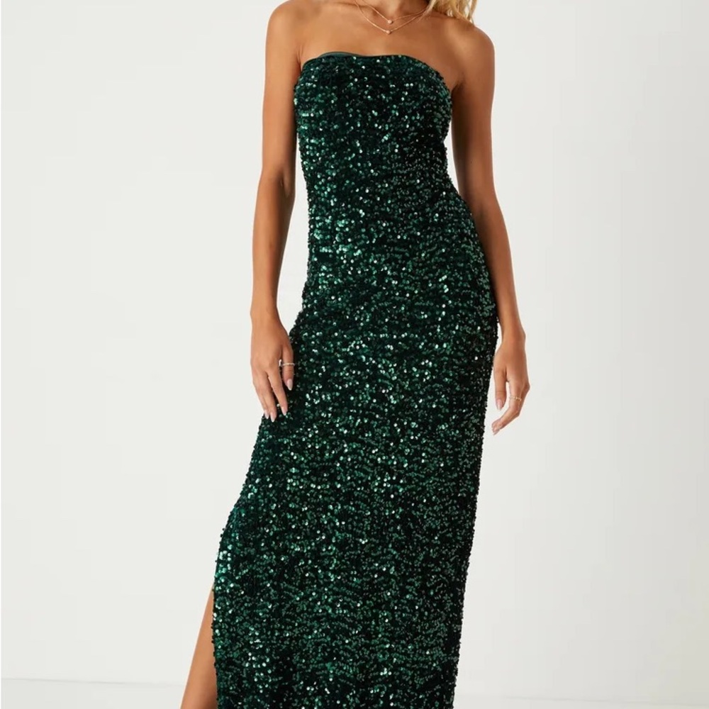 Lulu's Green Sequin Strapless Maxi Dress - Picture 1 of 3